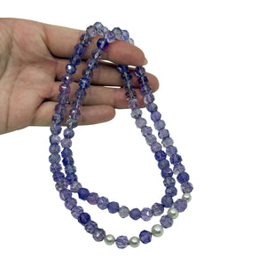 Retro Faceted Purple Amethyst White Saltwater Akoya Cultured Pearl Necklace- Opera Length 28"