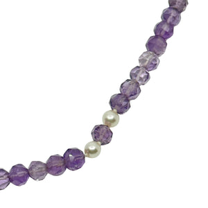 Vintage Faceted Purple Amethyst White Saltwater Akoya Cultured Pearl Necklace- Opera Length 26.5"