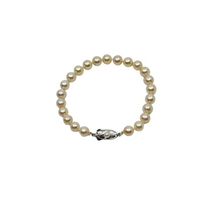 7mm Vintage Japanese Saltwater Akoya Cultured Pearl Bracelet- Sterling Silver 7.50 Inch