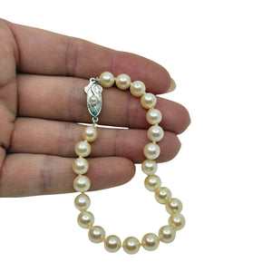 7mm Vintage Japanese Saltwater Akoya Cultured Pearl Bracelet- Sterling Silver 7.50 Inch