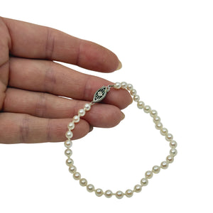 Petite 4mm Vintage Japanese Saltwater Akoya Cultured Pearl Bracelet- Sterling Silver 8 Inch