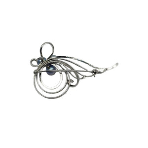 Vintage Delicate Swirl Blue Japanese Saltwater Akoya Cultured Pearl Brooch- Sterling Silver