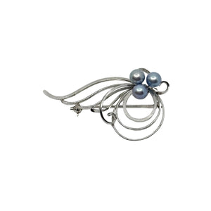 Vintage Delicate Swirl Blue Japanese Saltwater Akoya Cultured Pearl Brooch- Sterling Silver