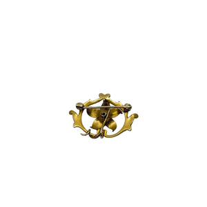 Antique Orange Enamel Flower Seed Pearl Cultured Akoya Pearl Pin Brooch- 10K Yellow Gold 