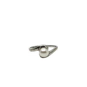 Modernist Bypass Japanese Saltwater Akoya Cultured Pearl Ring- 10K White Gold Size 4 3/4