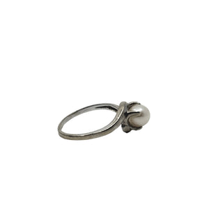 Modernist Bypass Japanese Saltwater Akoya Cultured Pearl Ring- 10K White Gold Size 4 3/4