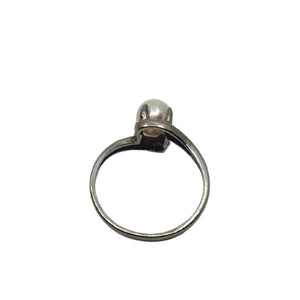 Modernist Bypass Japanese Saltwater Akoya Cultured Pearl Ring- 10K White Gold Size 4 3/4