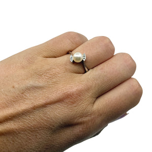 Vintage Leaf Diamond Bypass Japanese Saltwater Akoya Cultured Pearl Ring- 10K White Gold Size 7