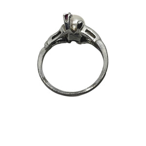 Vintage Japanese Saltwater Akoya Cultured Pearl Pink Tourmaline Ring- Sterling Silver Sz 7 3/4
