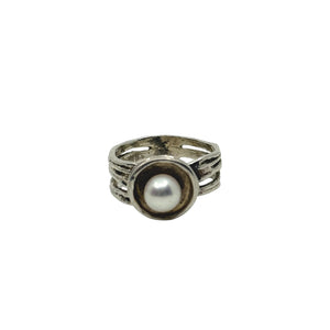 Vintage Wide Band Organic Japanese Saltwater Akoya Cultured Pearl Ring- Sterling Silver Sz 7 1/2