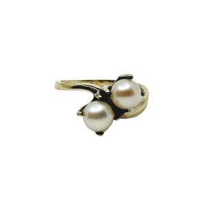 Vintage Bypass Japanese Saltwater Akoya Cultured Pearl Ring- Sterling Silver Gold Plate Sz 6