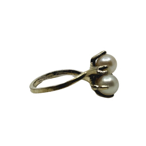 Vintage Bypass Japanese Saltwater Akoya Cultured Pearl Ring- Sterling Silver Gold Plate Sz 6