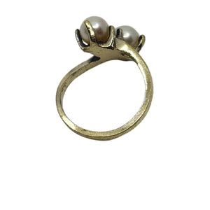 Vintage Bypass Japanese Saltwater Akoya Cultured Pearl Ring- Sterling Silver Gold Plate Sz 6