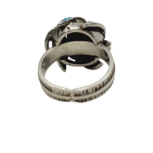 Vintage Blue Enamel Japanese Saltwater Akoya Cultured Pearl Ring- Sterling Silver Sz 5 1/2