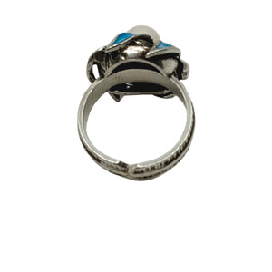 Vintage Blue Enamel Japanese Saltwater Akoya Cultured Pearl Ring- Sterling Silver Sz 5 1/2