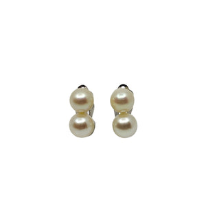 Vintage Double Saltwater Akoya Cultured Pearl Clip Earrings- 14K White Gold