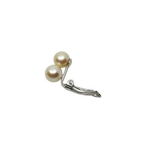 Vintage Double Saltwater Akoya Cultured Pearl Clip Earrings- 14K White Gold