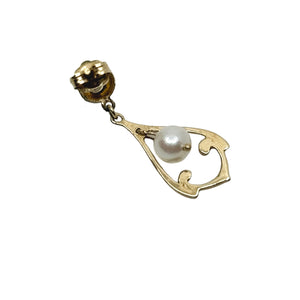 Vintage Lavaliere Saltwater Akoya Cultured Pearl Pierced Stud Drop Earrings- 14K Yellow Gold