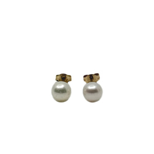 Vintage 5.00mm Stud Japanese Akoya Saltwater Cultured Pearl Pierced Earrings- 14K Yellow Gold