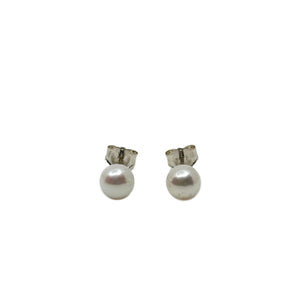 Vintage 5.75mm Japanese Saltwater Akoya Cultured Pearl Solitaire Stud Pierced Earrings-Sterling Silver