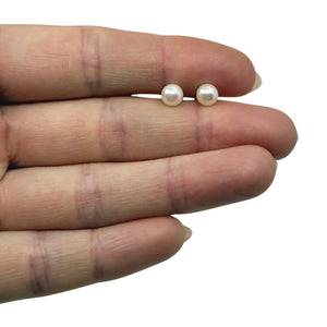 Vintage 5.75mm Japanese Saltwater Akoya Cultured Pearl Solitaire Stud Pierced Earrings-Sterling Silver