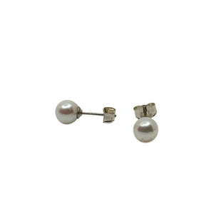 Vintage 5.75mm Japanese Saltwater Akoya Cultured Pearl Solitaire Stud Pierced Earrings-Sterling Silver