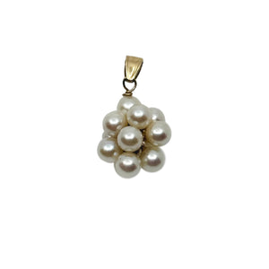 Vintage Cluster Japanese Saltwater Akoya Cultured Pearl Pendant- 14K Yellow Gold