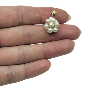 Vintage Cluster Japanese Saltwater Akoya Cultured Pearl Pendant- 14K Yellow Gold