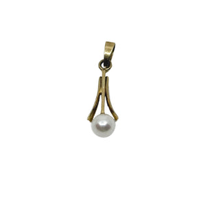 Vintage MCM Solitaire Japanese Saltwater Akoya Cultured Pearl Pendant- 333 8K Yellow Gold
