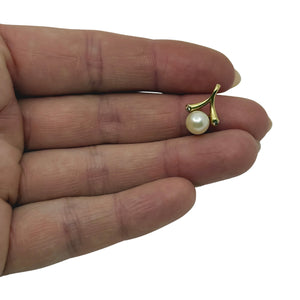 Vintage Japanese Saltwater Akoya Cultured Pearl Natural White Diamond Pendant- 14K Yellow Gold