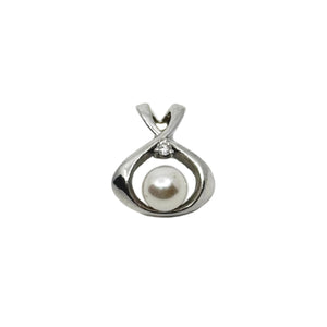 Sultan of Hawaii Japanese Saltwater Akoya Cultured Pearl Natural White Diamond Pendant- 14K White Gold