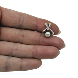 Sultan of Hawaii Japanese Saltwater Akoya Cultured Pearl Natural White Diamond Pendant- 14K White Gold