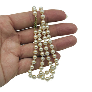 Vintage 5mm Japanese Saltwater Akoya Cultured Pearl Necklace - 14K Yellow Gold 17.25 Inch