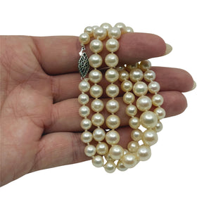 Quality Graduated Japanese Saltwater Akoya Cultured Pearl Necklace - 10K White Gold 20.75 Inch