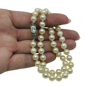Vintage 7.00mm Mid Century Japanese Saltwater Akoya Cultured Pearl Necklace - Sterling Silver 16.50 Inch