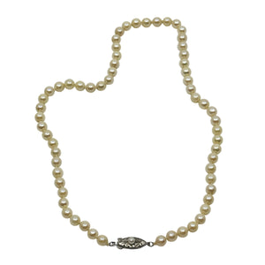 Vintage 6.00mm Mid Century Japanese Saltwater Akoya Cultured Pearl Necklace - Sterling Silver 16.50 Inch