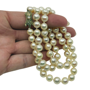 8.50mm Baroque Engraved MCM Japanese Saltwater Akoya Cultured Pearl Necklace - Sterling Silver 23 Inch