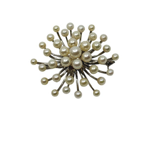 Atomic Vintage Burst Japanese Saltwater Akoya Cultured Pearl MCM Brooch- Sterling Silver