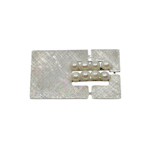 Vintage Geometric Textured Japanese Saltwater Akoya Cultured Pearl Brooch- Sterling Silver