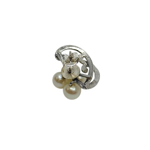 Vintage Cluster Japanese Saltwater Akoya Cultured Pearl Solitaire Pierced Earrings-Sterling Silver