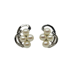 Vintage Cluster Japanese Saltwater Akoya Cultured Pearl Solitaire Pierced Earrings-Sterling Silver