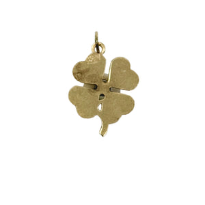 Petite Lucky Clover Japanese Saltwater Akoya Cultured Pearl Vintage Charm Pendant- 14K Yellow Gold