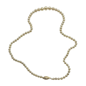 Vintage Graduated Japanese Saltwater Akoya Cultured Pearl Necklace - 14K Yellow Gold 19.25 Inch