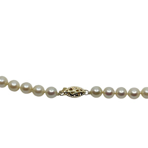 Vintage Choker Japanese Saltwater Akoya Cultured Pearl Necklace - 14K Yellow Gold 15.75 Inch