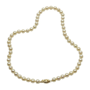Vintage Choker Japanese Saltwater Akoya Cultured Pearl Necklace - 14K Yellow Gold 15.75 Inch
