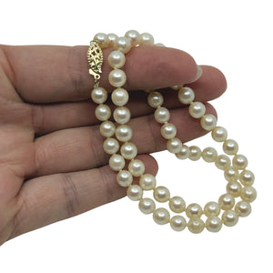 Vintage Choker Japanese Saltwater Akoya Cultured Pearl Necklace - 14K Yellow Gold 15.75 Inch