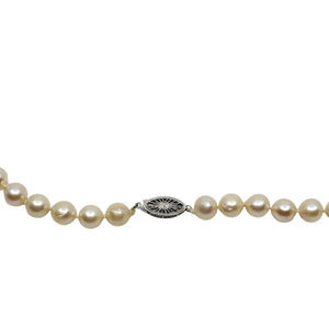 Vintage Choker Japanese Saltwater Akoya Cultured Pearl Mid Century Necklace - 14K White Gold 15.75 Inch