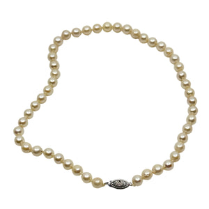 Vintage Choker Japanese Saltwater Akoya Cultured Pearl Mid Century Necklace - 14K White Gold 15.75 Inch