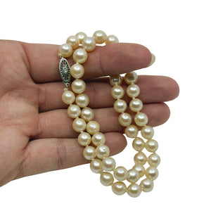 Vintage Choker Japanese Saltwater Akoya Cultured Pearl Mid Century Necklace - 14K White Gold 15.75 Inch