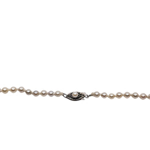 Graduated Filigree Japanese Saltwater Akoya Cultured Pearl Mid Century Necklace - 14K White Gold 19.25 Inch